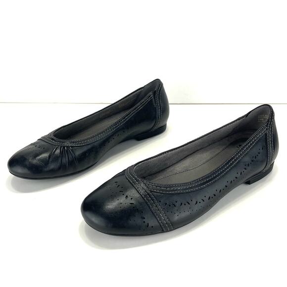Earth Vista Nova Ballet Flat Shoes Size 10 Black Perforated Leather Breathable - Picture 2 of 16
